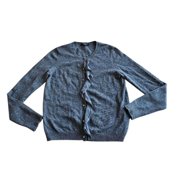Ann Taylor Sweaters - Ann Taylor womens Sz M gray Ruffle cashmere cardigan sweater